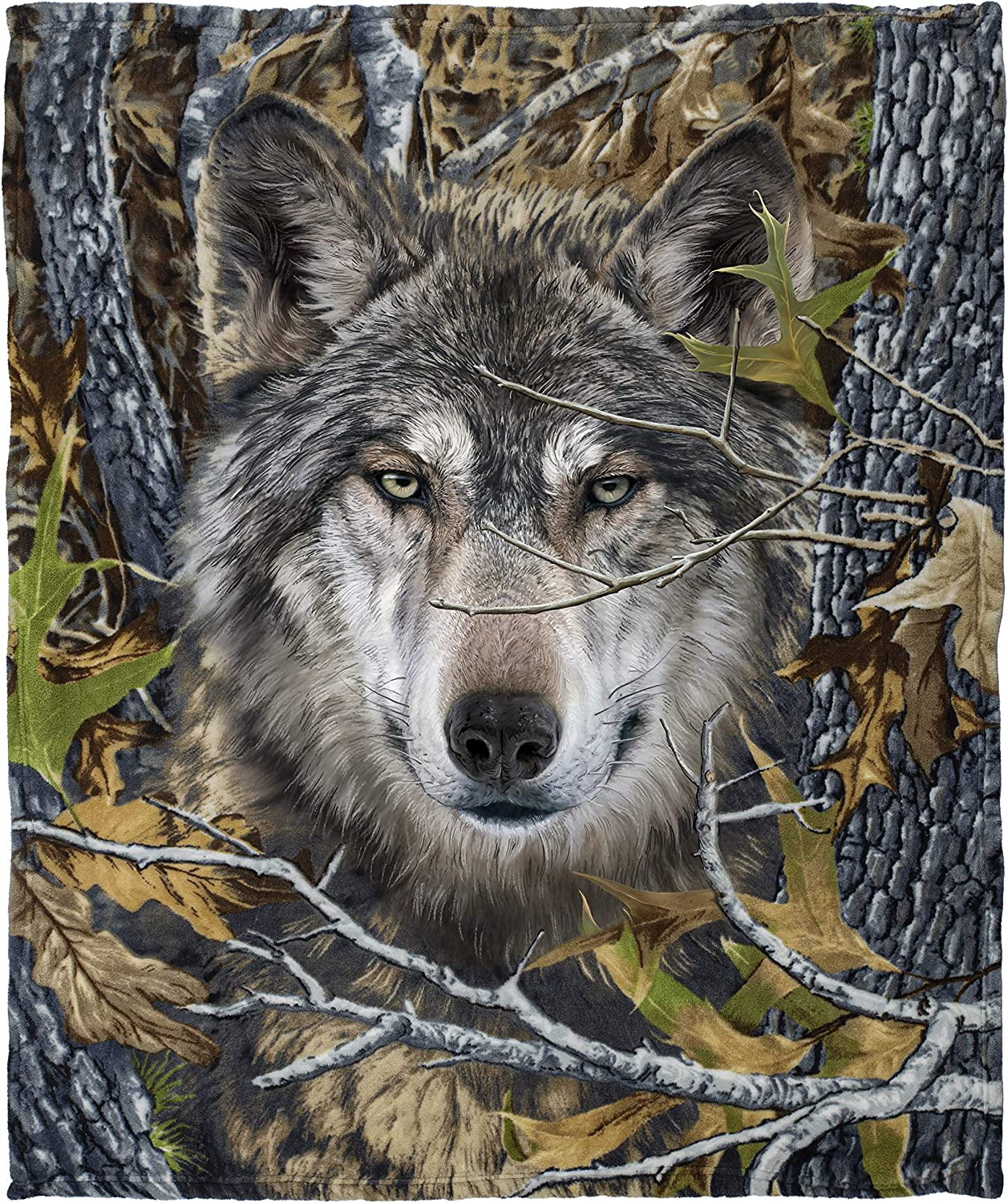 Dawhud Direct | Super Soft Plush Fleece Throw Blanket Camo Wolf