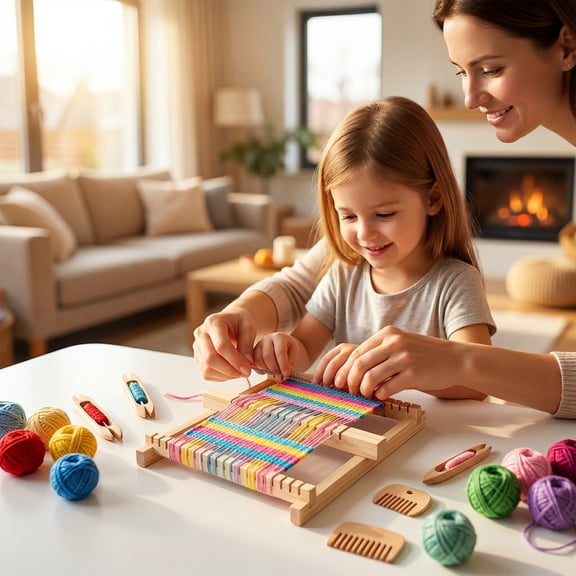Wooden Weaving Frame Kit Fun DIY Hand Knitting Weaving Machine with Yarn and Instruction for Beginner Kid Craft Lover Present