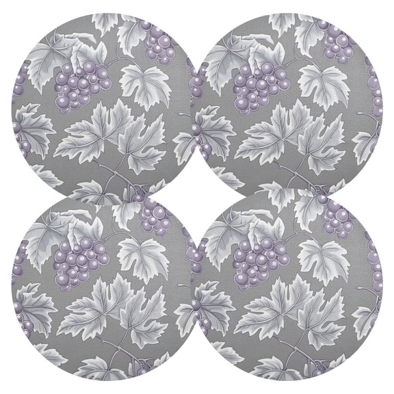 Ryvnso Grape Print on Gray Round Plate Mats Dining Table Placemat Set of 4 for Holiday Decoration
