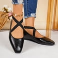 thumbnail image 3 of Women's Square Toe Ballet Flat Shoes Crooss Strap Soft Leather Dance Shoes Slip on Comfortable Dress Shoes Black Size 6.5, 3 of 6