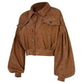 thumbnail image 5 of HOWPAY Barn Jackets for Women Cropped Loose Fit Button down Long Sleeve Shacket with Pockets Vintage Casual Fall Solid Color Outwear Tops Brown XL, 5 of 6
