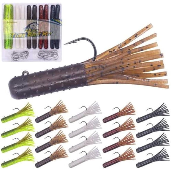 Tube-Baits-for-Bass-Fishing-Lures-Soft-Plastic-Bait-Worm-Tube Jigs Kit with Smallmouth Large Mouth Bass Lake Trout