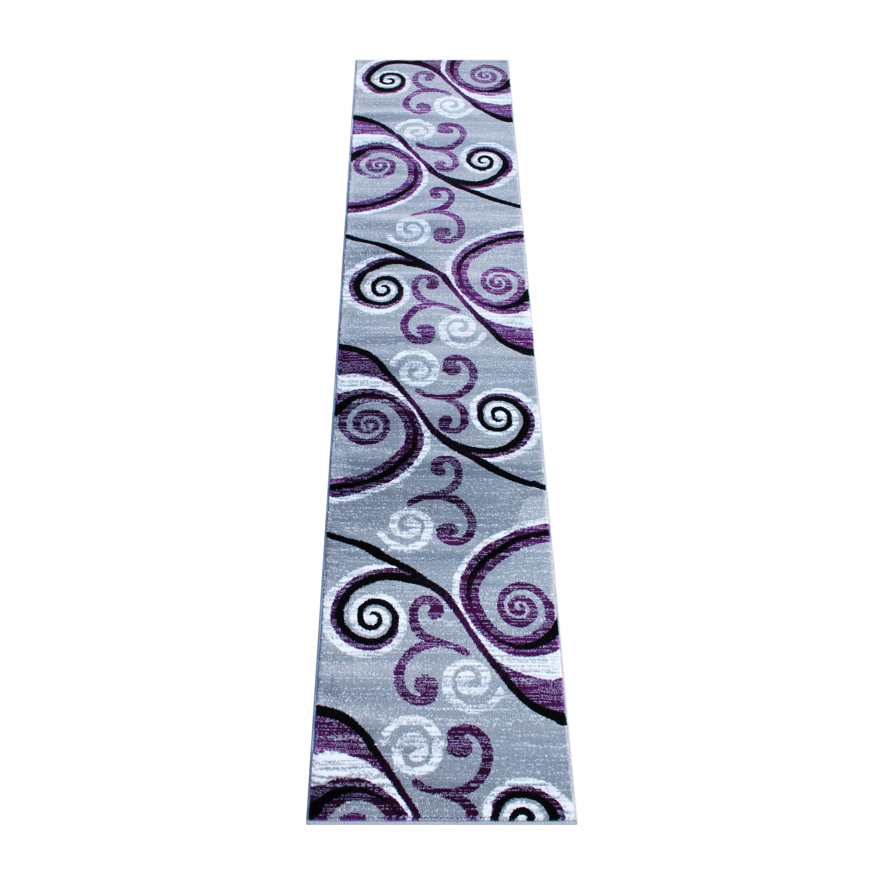 Emma + Oliver 2x11 Scraped Look Ultra Soft Plush Pile Olefin Accent Rug in Purple, Gray, Black and White Swirl Pattern, Jute Backing
