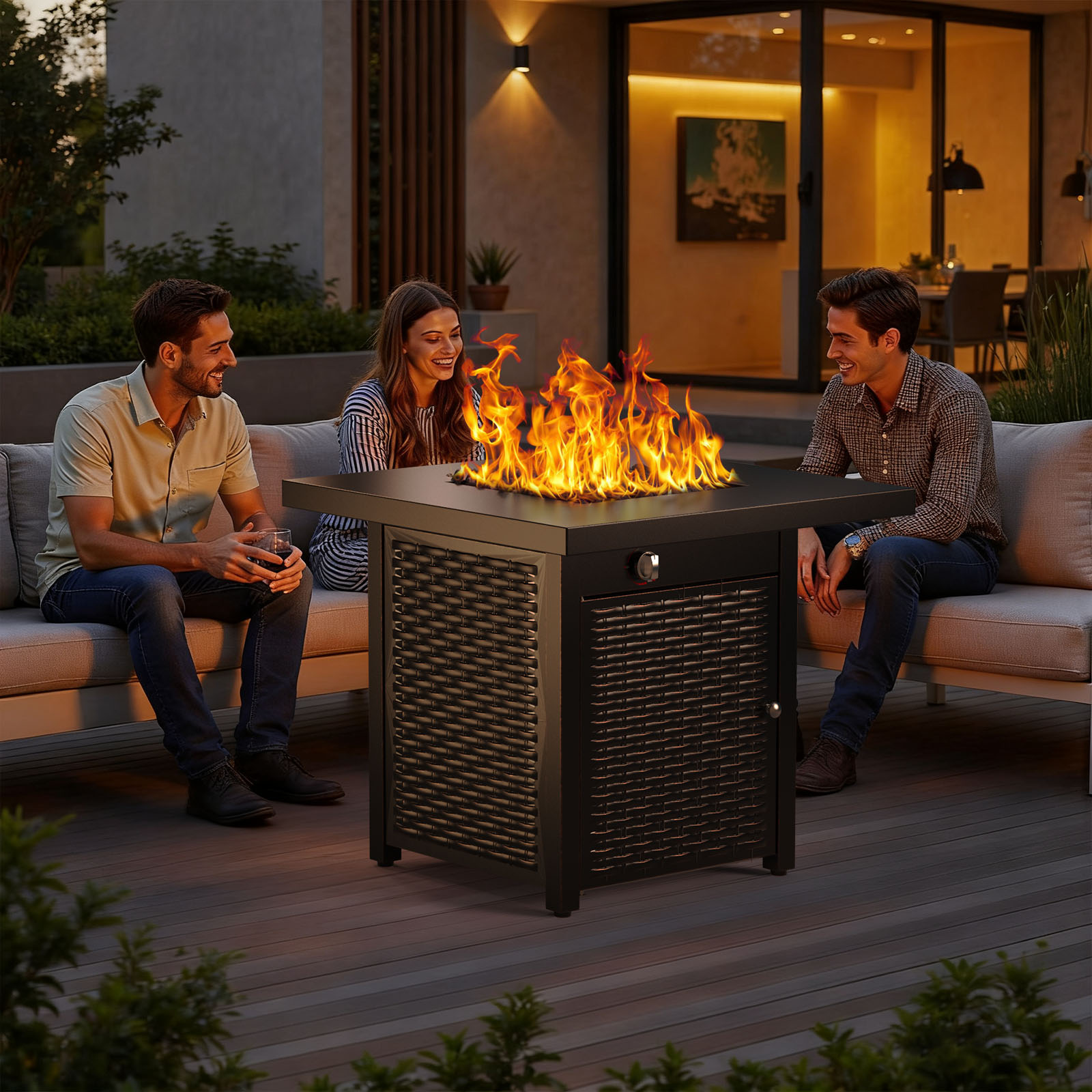 Philergo 28" Outdoor Propane Fire Pit Table with Lid, 60,000 BTU Gas Fire Pit for Patio Garden Party