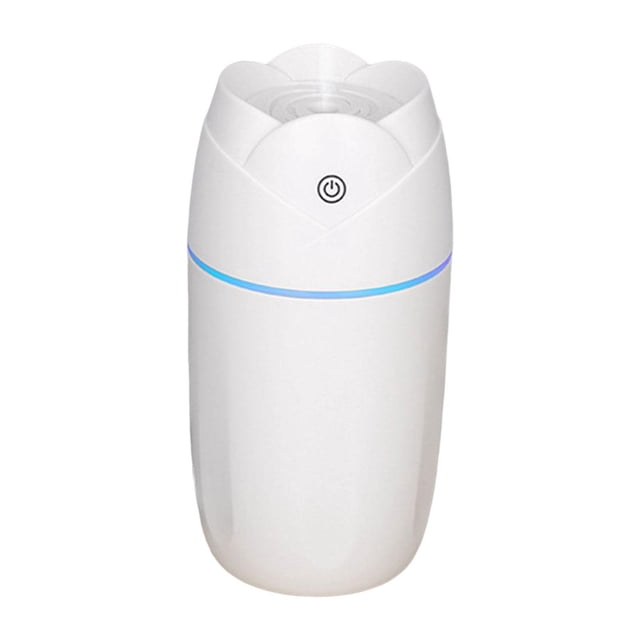 Humidificador de aire silencioso de 300 ml con luz nocturna y difusor de aroma alimentado por USB para coche. Blanco