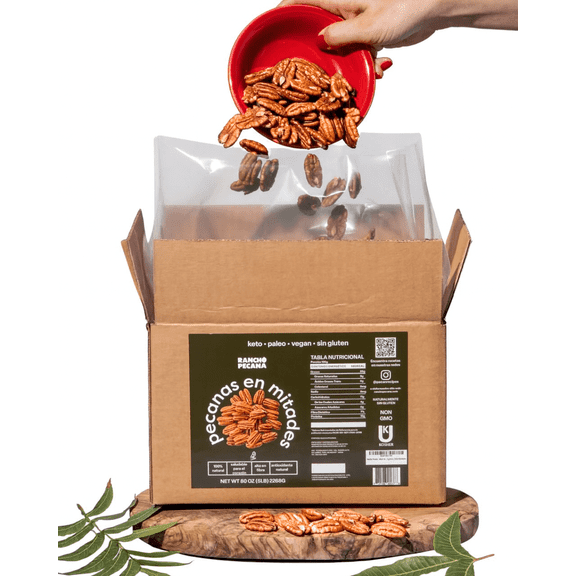 Rancho Pecana Premium Natural Pecan Halves 5 LB (80 Oz), Gluten-Free , Non-GMO, Heart Healthy Pecans