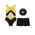 thumbnail image 4 of Aislor Kids Girls Sleeveless Gymnastics Leotards with Athletic Shorts and Hair Band Ballet Dance Outfits Yellow 10, 4 of 7