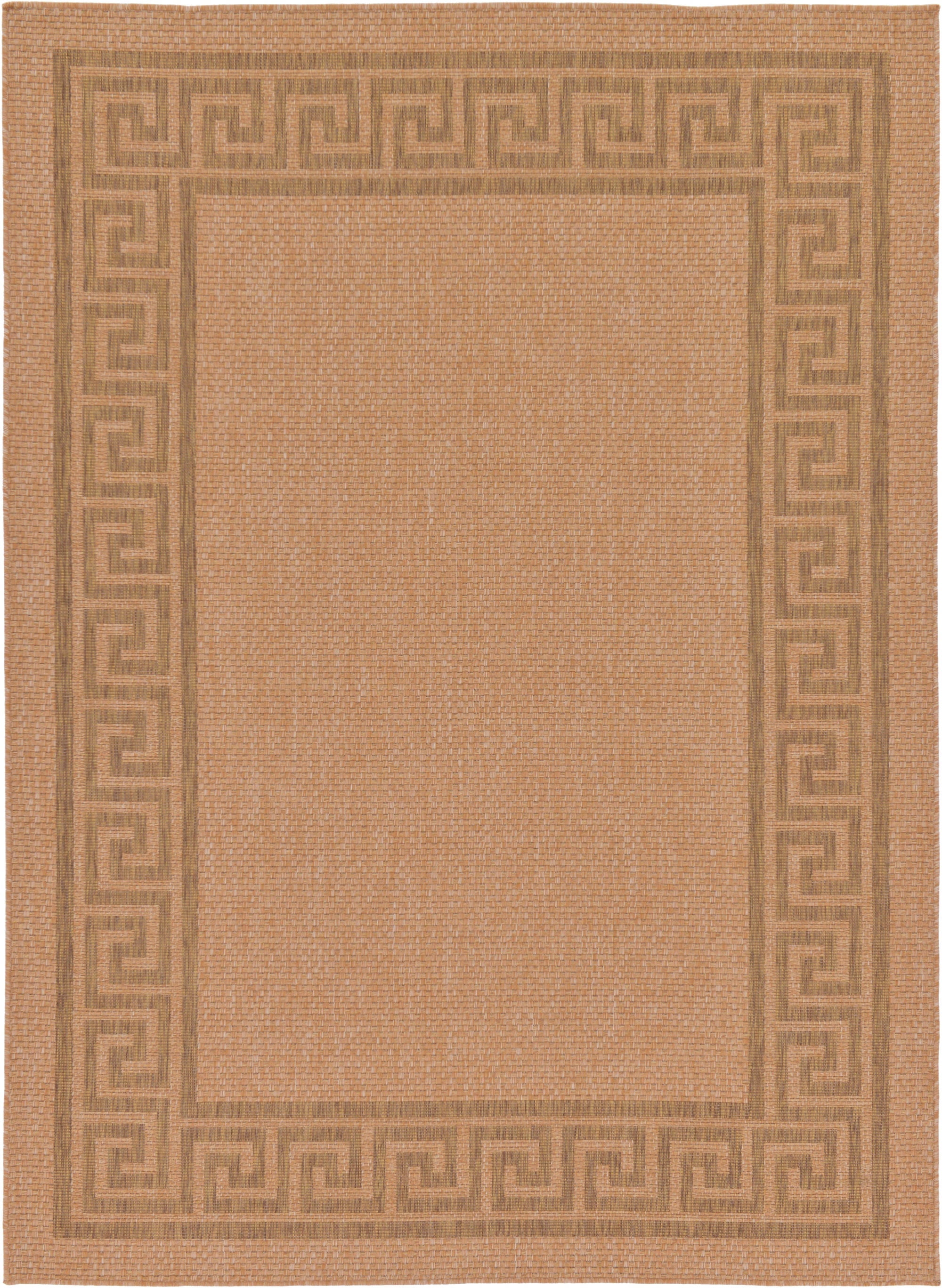 Unique Loom Outdoor Border Collection Area Rug - Greek Key (7' 1" x 9' 7" Rectangle Light Brown/Tan)