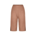 thumbnail image 4 of KDDYLITQ Womens Capri Pants Straight Leg Knee-Length Workout Joggers Elastic High Waisted Cotton Linen Office Bottoms Summer Loose Fit Running Sweat Pants with Pockets Rose Gold S, 4 of 7