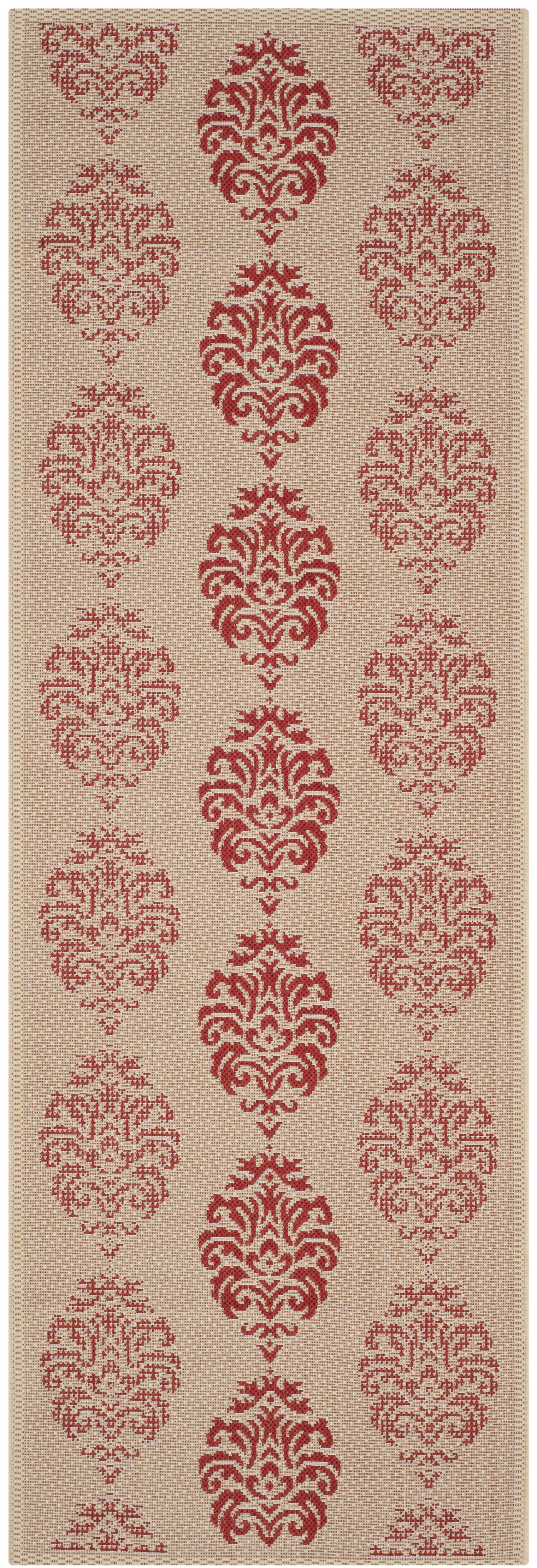 Safavieh Courtyard Jenny Medallion Indoor/Outdoor Runner Rug, Natural/Red, 2'3" x 14'