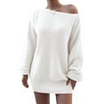 thumbnail image 2 of Women's Sweater Dress Knit Dress Long Sleeve Off Shoulder Solid Color Casual Winter Dress for Loungewear,White,L, 2 of 7