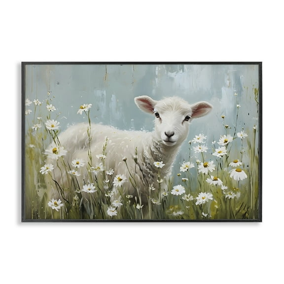Stupell Industries Lamb Among Daisies Animals & Insects Painting Black Framed Art Print Wall Art, 18 x 12