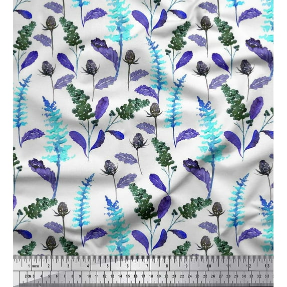 Soimoi Cotton Duck Fabric Leaves & Berries Watercolor Printed Fabric 1 Yard 42 Inch Wide