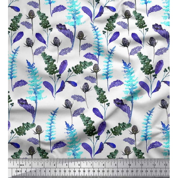 Soimoi Cotton Duck Fabric Leaves & Berries Watercolor Printed Fabric 1 Yard 42 Inch Wide
