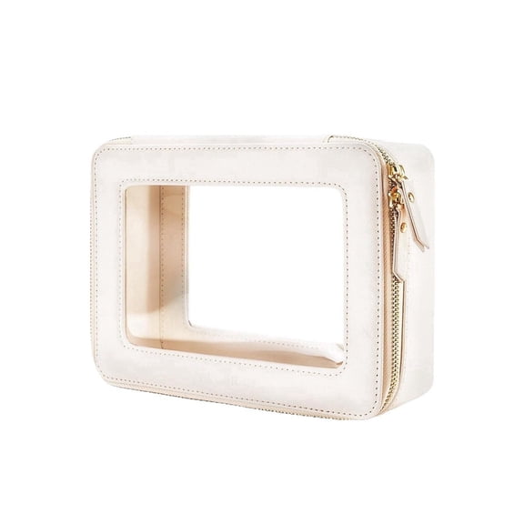 Clear Toiletry Bag Organizer, Travel Cosmetic Case with Zipper, Portable Transparent Pouch for Essentials, Off-White, Medium