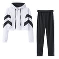 thumbnail image 4 of Female Trousers Ladies Fashion Hooded Long Sleeve Color Block Sportswear Casual Suit Trousers Set, 4 of 5