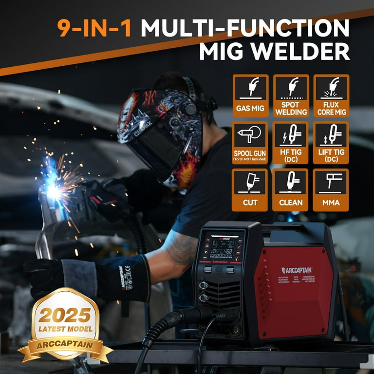 ARCCAPTAIN, 9-in-1 MIG205MP Welder Plasma TIG Stick Aluminum, 120