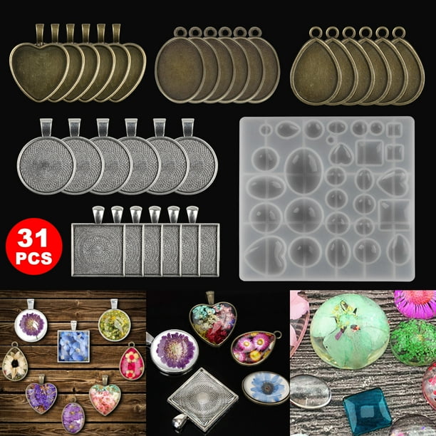 EEEkit 31pcs Resin Molds Kits, Including 5 Style Round & Square & Heart