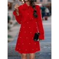 thumbnail image 5 of Women'S Pearl Beaded Tie Neck Long Sleeve Casual Work Short Dress Red XL, 5 of 9