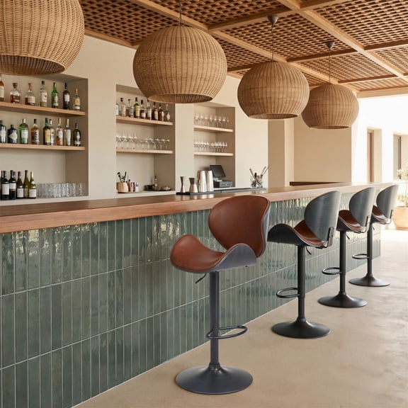 Meyane Barstool Brown Barstool, Modern Style, Plush and durable faux leather fabric, Plywood, Indoor Bar