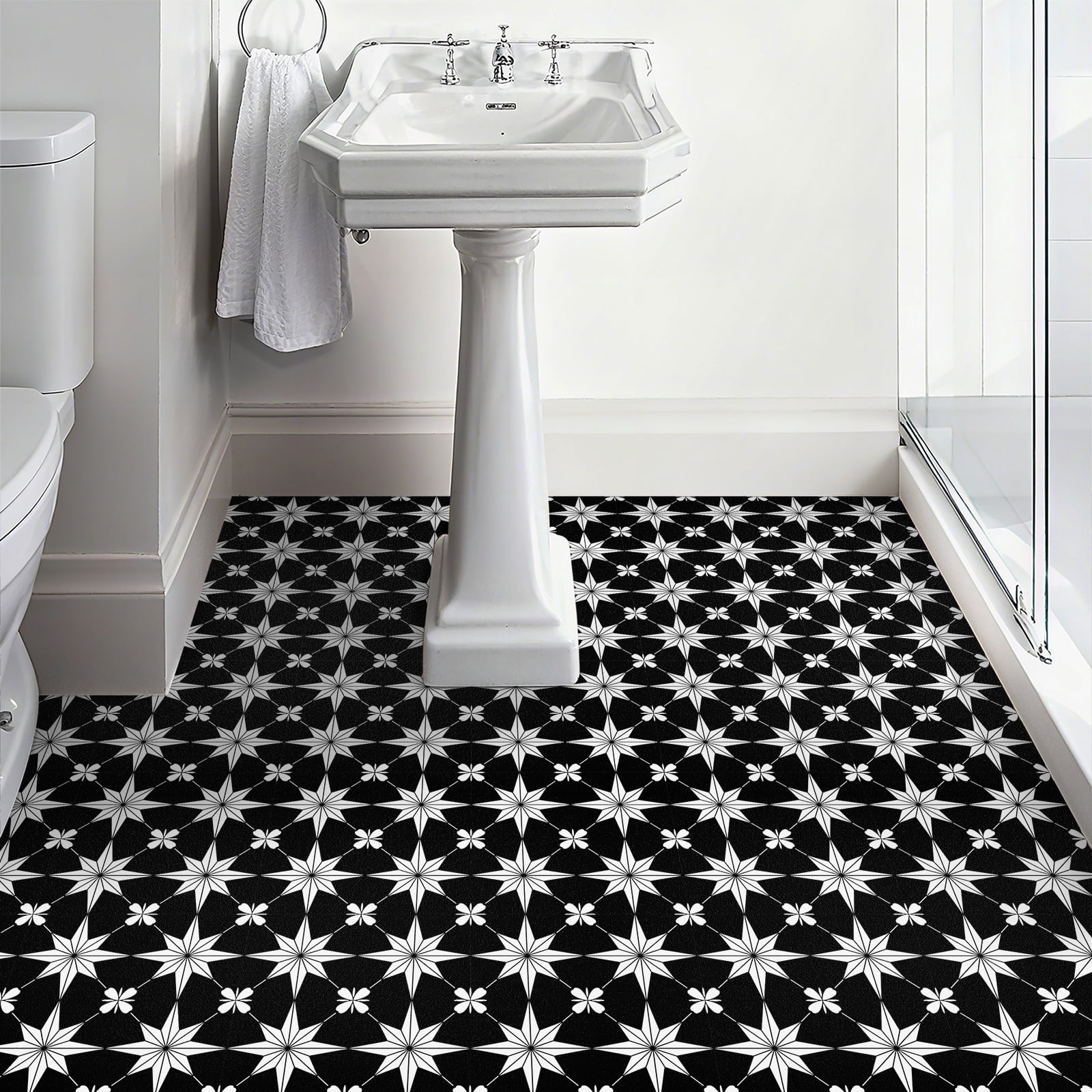 DEWOO 10PCS 12" x 12" Peel and Stick Floor Tiles, Vintage Floral Removable Self Adhesive Vinyl Flooring Stickers, Renter Friendly DIY Tile for Kitchen Entryway Bathroom Living Room