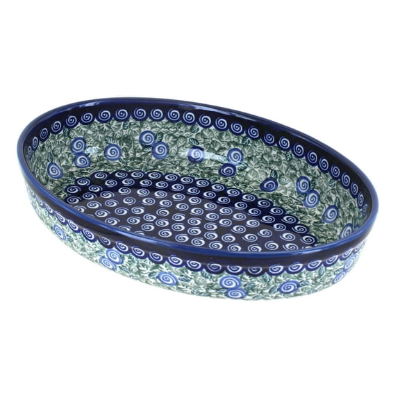 Blue Rose Polish Pottery Seaside Swirl Small Oval Baker