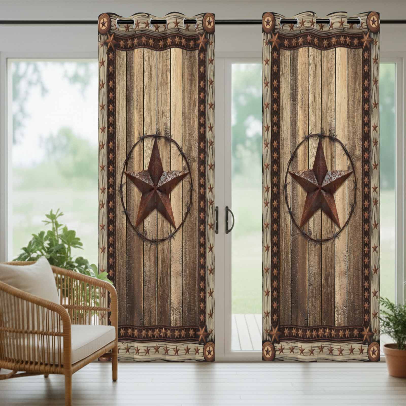 Western Farmhouse Outdoor Curtains for Patio Waterproof,Windproof Privacy Curtains with Weighted Bottom,Primitive Rustic Country Retro Texas Star Outside Drapes for Picnic Garage Yard 54"x95" 2 Panel