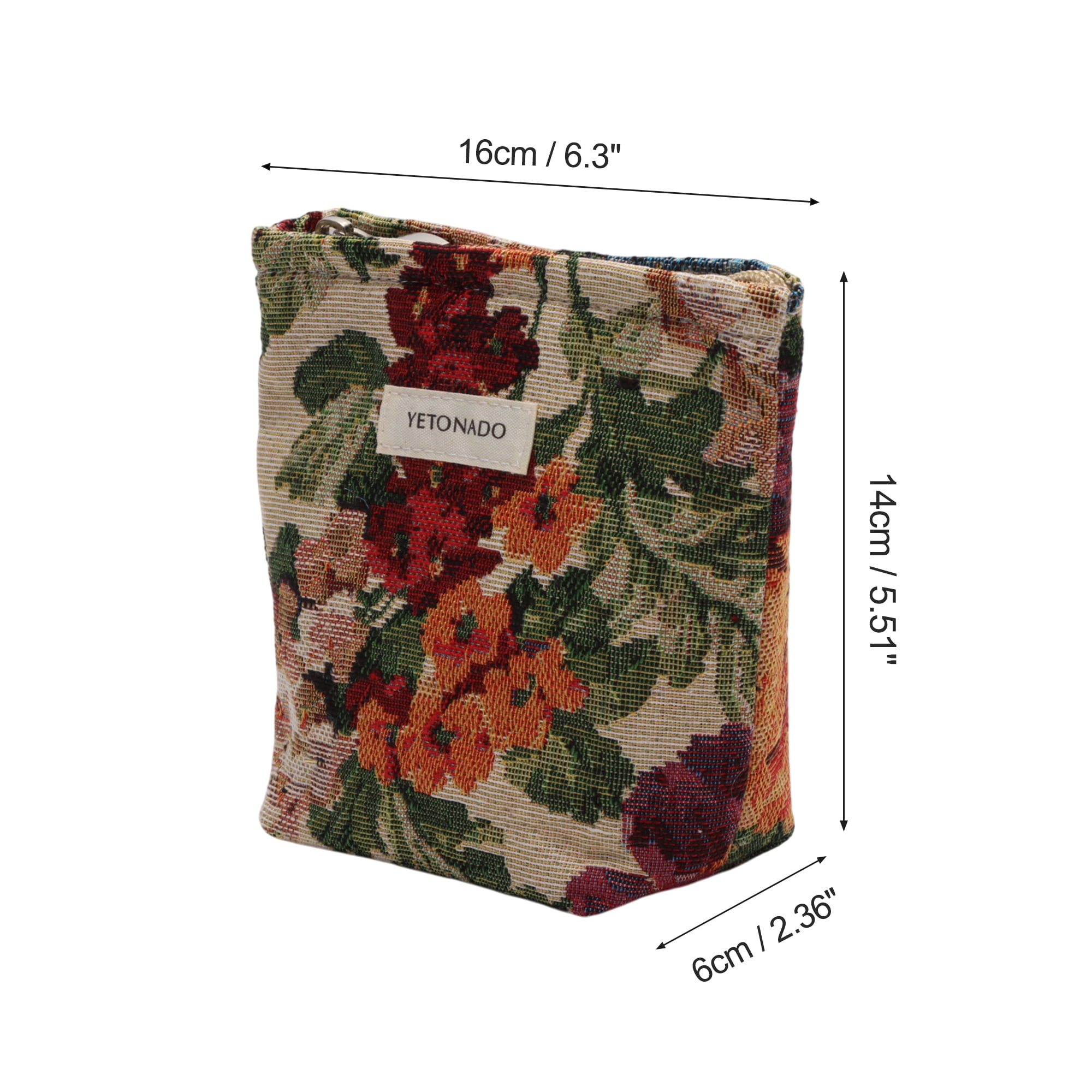 Unique Bargains 1 Pc Versatile Flower Handheld Makeup Bag Beige Small