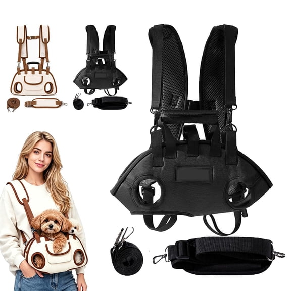 Dog Carrier Sling - Reversible Puppy Carrier Purse with Storage Pocket, Hand-Free Dog Sling Carrier for Carry Small Dogs and Cats, Travel Safety Harness, Dog and Cat Harness Black S