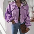 thumbnail image 4 of tklpehg Winter Jackets For Women Button Short Coats Leisure Long Sleeve Loose Fall Coat Overcoat Solid Color Outwear Purple XL, 4 of 8