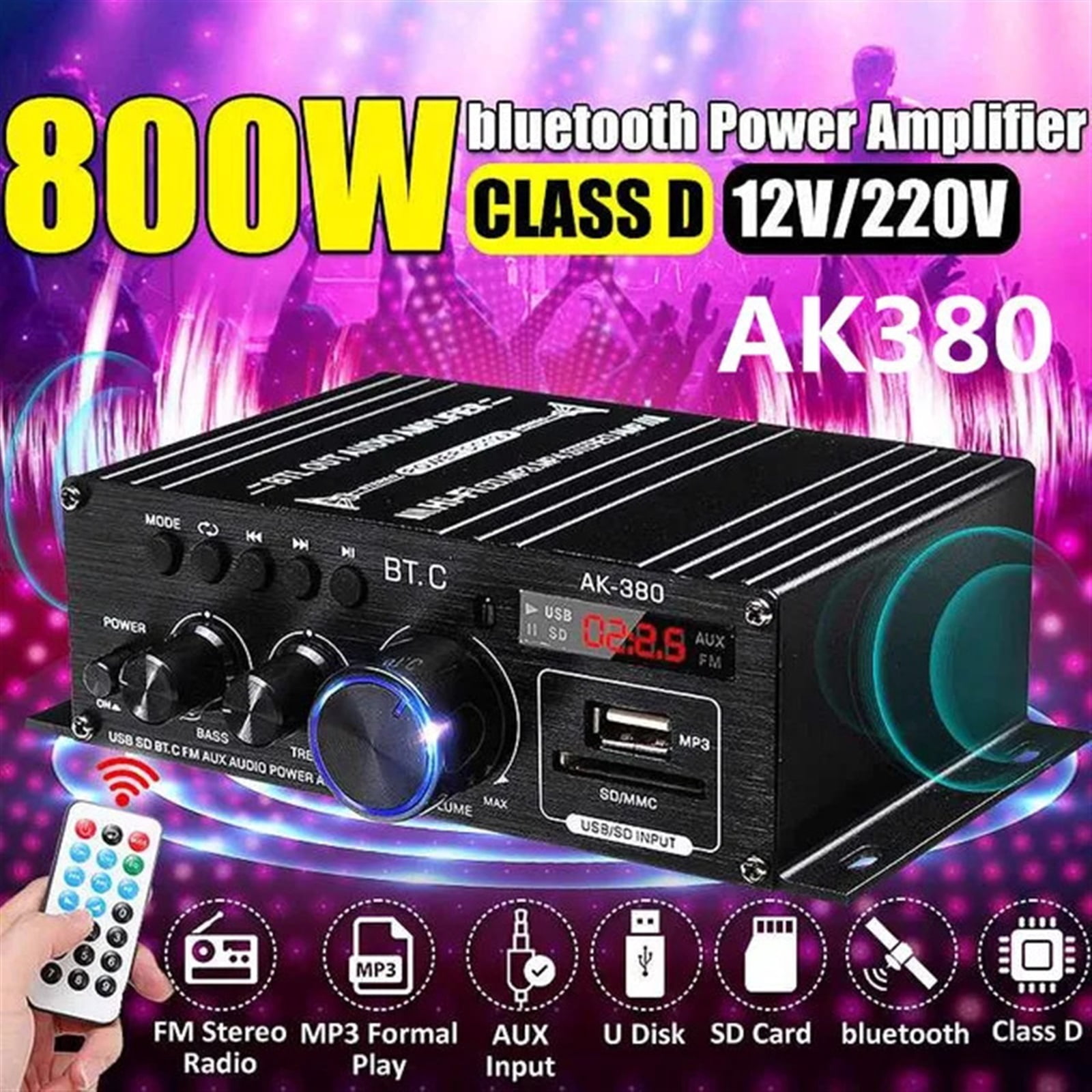 AK380/G8/AK370/AK270/AK170 800W 12V Home Car Hifi Power Amplifier Stereo BASS Audio Amp Speaker Class D Car Home Sound Power Amp ,Precision Control and Adjustment