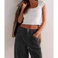 thumbnail image 6 of Women'S Corduroy Pants Mid-Rise Elastic Waist Cord Pant Casual Wide Leg Baggy Trouser with Pockets Dark Gray S, 6 of 9