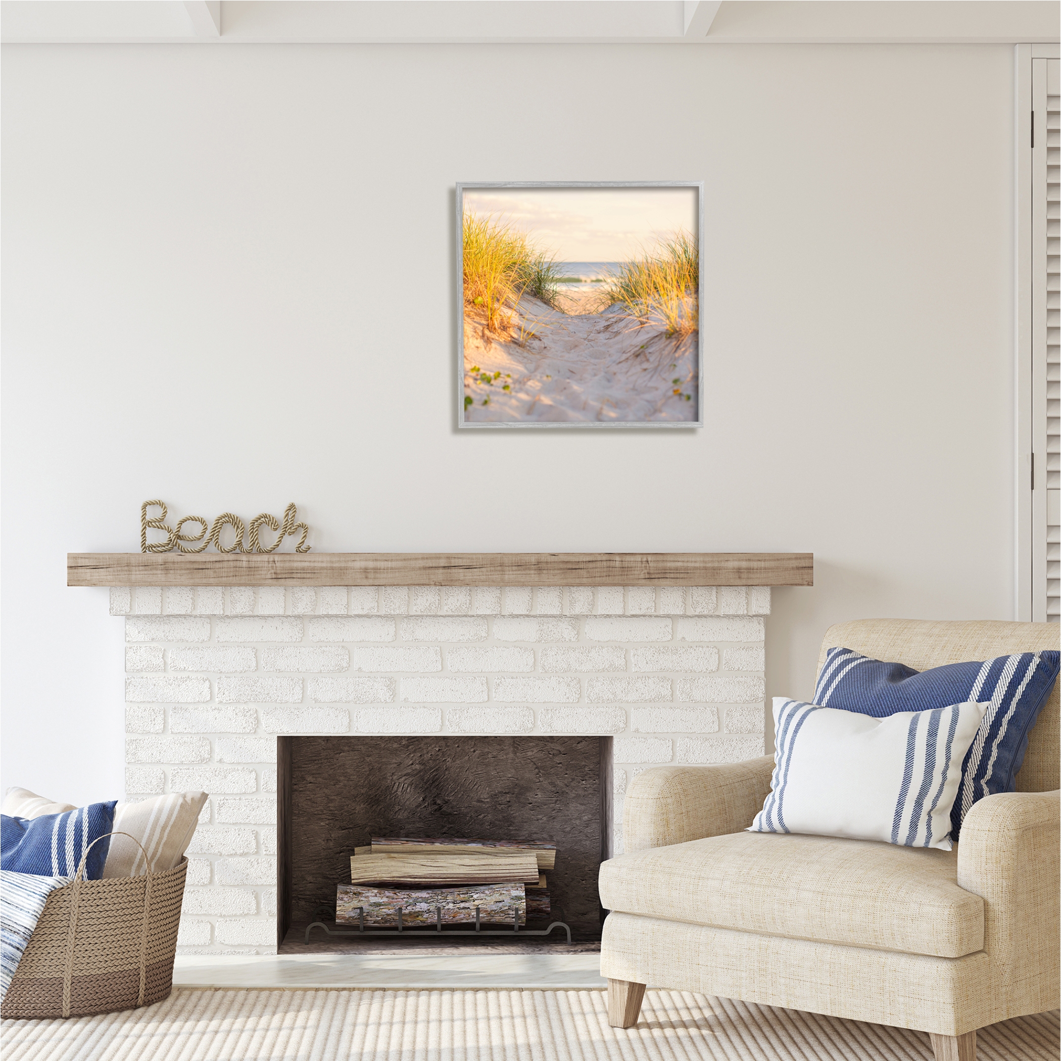 Stupell Industries Beach Sand Dunes Path Nature Photography Gray Framed Art Print Wall Art, 24 x 24