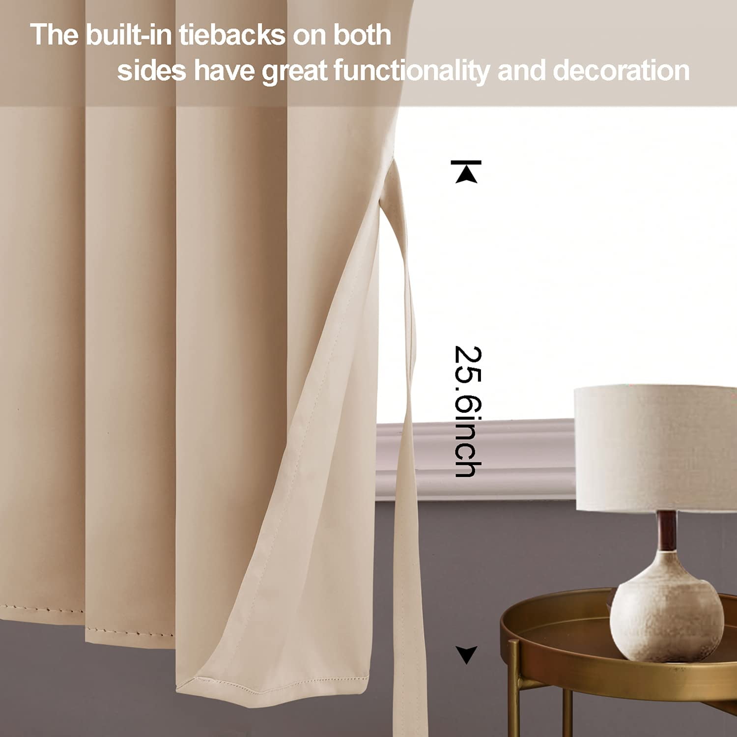 JIUZHEN Blackout curtains for Bedroom with Tiebacks - Room Darkening Privacy Grommet Top Window Curtains for Living Room, 38 x 54 inch Length, Beige, Set of 2