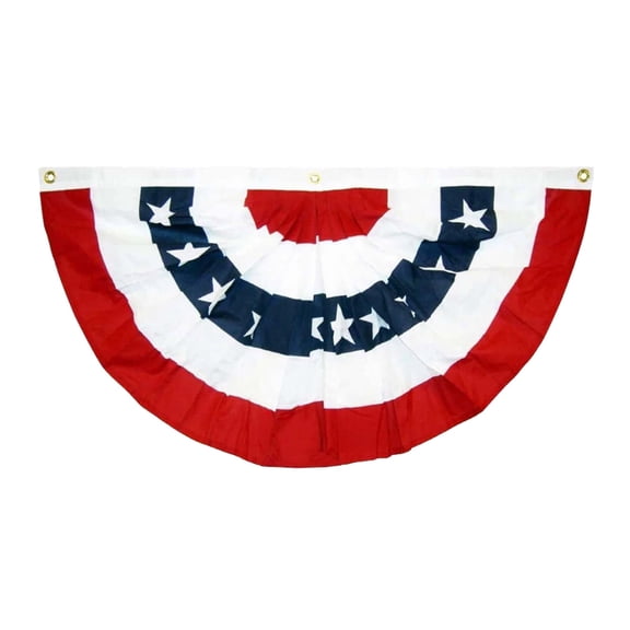 Clearance! Pleated American Fan Flag for 4th of July, Patriotic Semi-Circle Bunting Flag with Grommets for Yard Fence Porch Hanging Decor