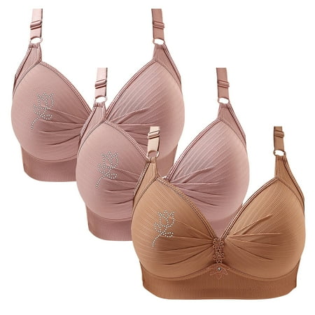 SNOWSONG Push Up Bras for WomenClearance! Wireless Bras Mixed Color 3-Pack Women s Seamless Breathable Lingerie Plus Size Non-Steel Ring Bra Bras for Women Comfy Bras for Women Watermelon Red 46