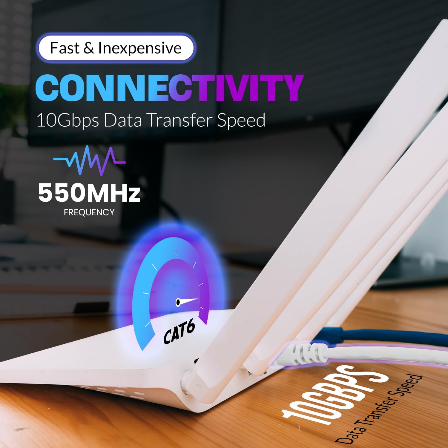 Cat6 Ethernet Patch Cable, 10ft (1 Pack), 10Gbps, 550MHz, Blue