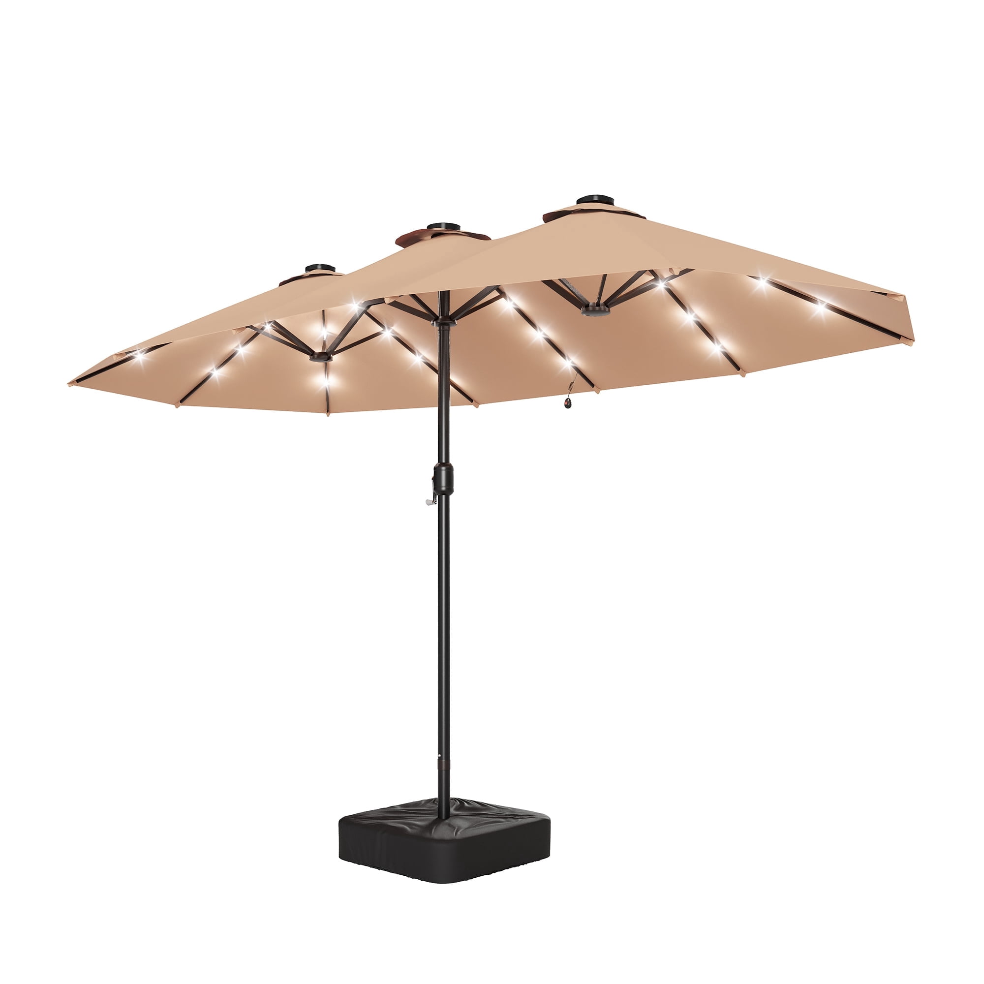 LAUSAINT HOME 13ft Double Sided Patio Umbrellas with Base & Lights for Garden, Poolside, Beige