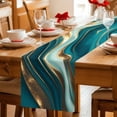 thumbnail image 5 of Teal Marble Table Runner 90 Inches Long Farmhouse Dress Scarves, Modern Abstract Gold Fluid Art Dining Tablerunner for Coffee Table/Kitchen Island/Party Décor, 13" x 90", 5 of 8