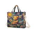 thumbnail image 2 of Corduroy Composite Fabric Tote Bag Magnetic Snap Large Capacity Crossbody Bag Beige Shoulder Strap Cute Bear and Sunflowers, 2 of 8