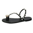 thumbnail image 2 of AXXD Black Sandals for Women Clearance Under $10 Summer Plus-size New Round Toe Pearl Flip-flops Flat Sandals, 2 of 8