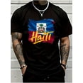 thumbnail image 1 of Camiseta Haiti de manga corta para hombre, con elegante diseño de letras estampadas: perfecta para deportes de verano, ropa informal y estilo diario., 1 of 6