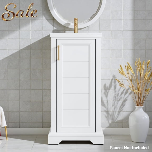 GZXS 16" Bathroom Vanity Set, Single-Door Storage Cabinet with Ceramic Sink, Modern White Freestanding Vanity Cabinet for Small Space