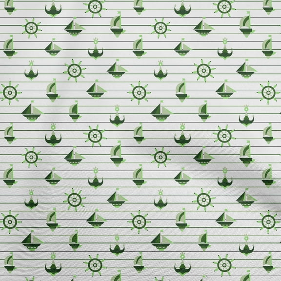 oneOone Cotton Flex Green Fabric Nautical Boat Anchors Quilting Supplies Print Sewing Fabric By The Yard 40 Inch Wide