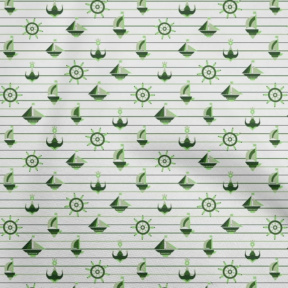 oneOone Viscose Chiffon Green Fabric Nautical Boat Anchors Sewing Craft Projects Fabric Prints By Yard 42 Inch Wide