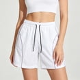 thumbnail image 2 of Rggeeun Women'S Shorts Solid Color Elastic Waist Front Seam Wide Leg Relaxed Fit Pleated With Adjustable Tie & Side Pockets For Splash Fun Bottoms,White,L, 2 of 5