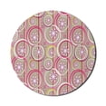 thumbnail image 1 of Floral Mouse Pad for Computers, Modern Retro Mix Abstract with Sketchy Circles Creative Swirls Artwork, Round Non-Slip Thick Rubber Modern Gaming Mousepad, 8" Round, Tan Purple Hot Pink, by Ambesonne, 1 of 2