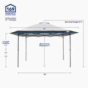 E-Z UP 13x13 ONE-UP Instant Canopy Tent – Pop Up Outdoor Shade Tent with Vented Top, Adjustable Height & Roller Bag