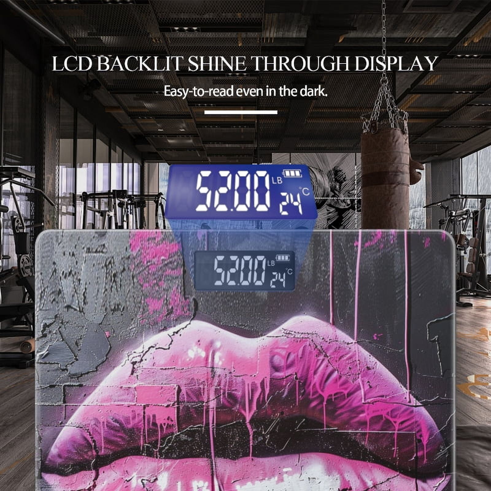 High Precision Body Weight Scale Smart Bathroom Scales with Large LCD Display(400lbs),Decorative for Bedroom-Vibrant Pink Lipstick On Black Wall