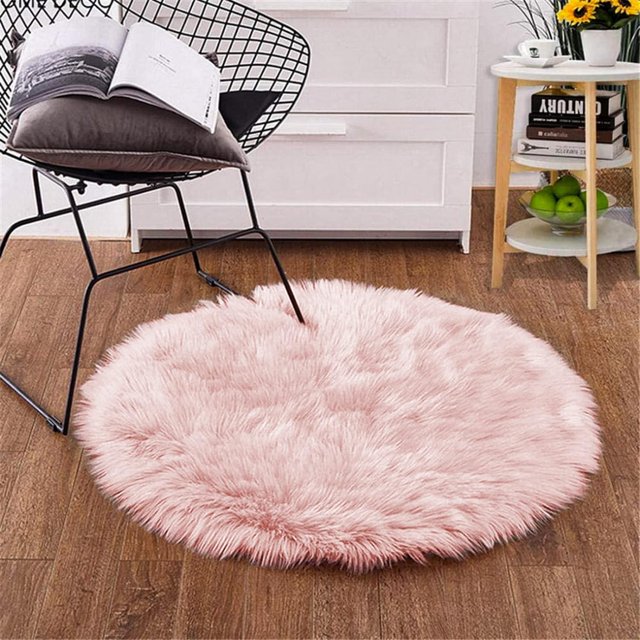 LAICAIW Pink Round Rug for Girls Bedroom Fluffy Circle Rug 3ft Faux Fur Rug Washable Throw Rug for Living Room Cute Plush Shag Rug Luxury Home Decor